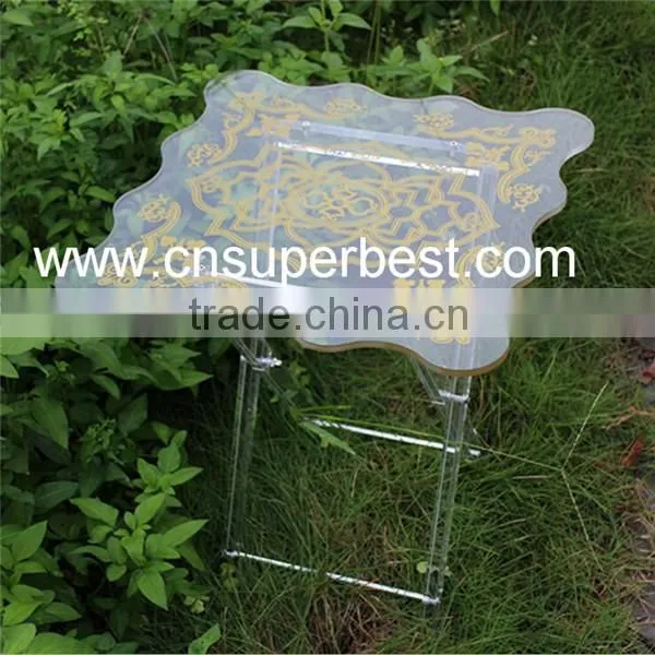 folding clear acrylic coffee table made by acrylic material with printing logo surface