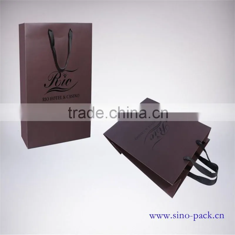 Wholesale Hengshang craft RIO wine ribbon handle paper bags
