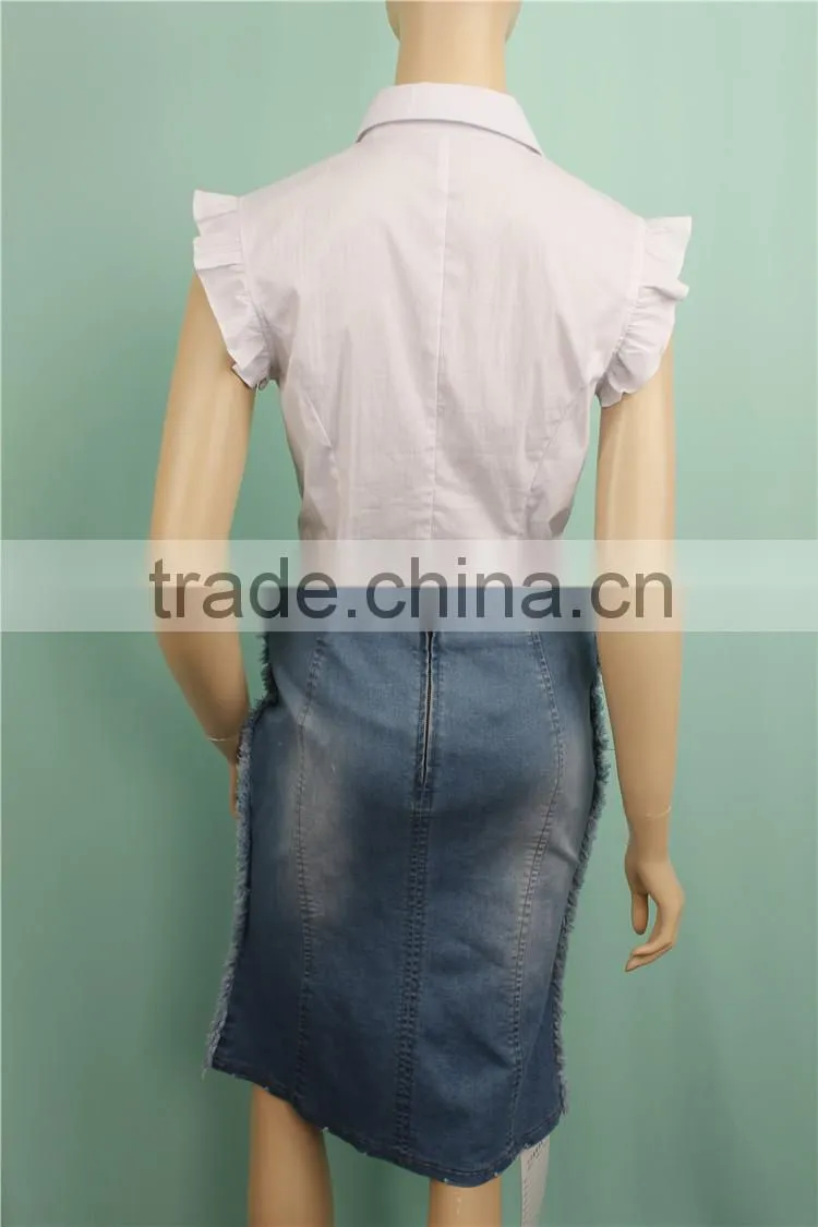 2016 S/S white sleeveless shirt for ladies skirt suits