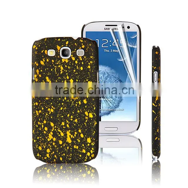 Set Screen Protector And Case For Samsung Galaxy S3 I9300 , Golden Paint Point Hard Plastic Ultra Thin Case