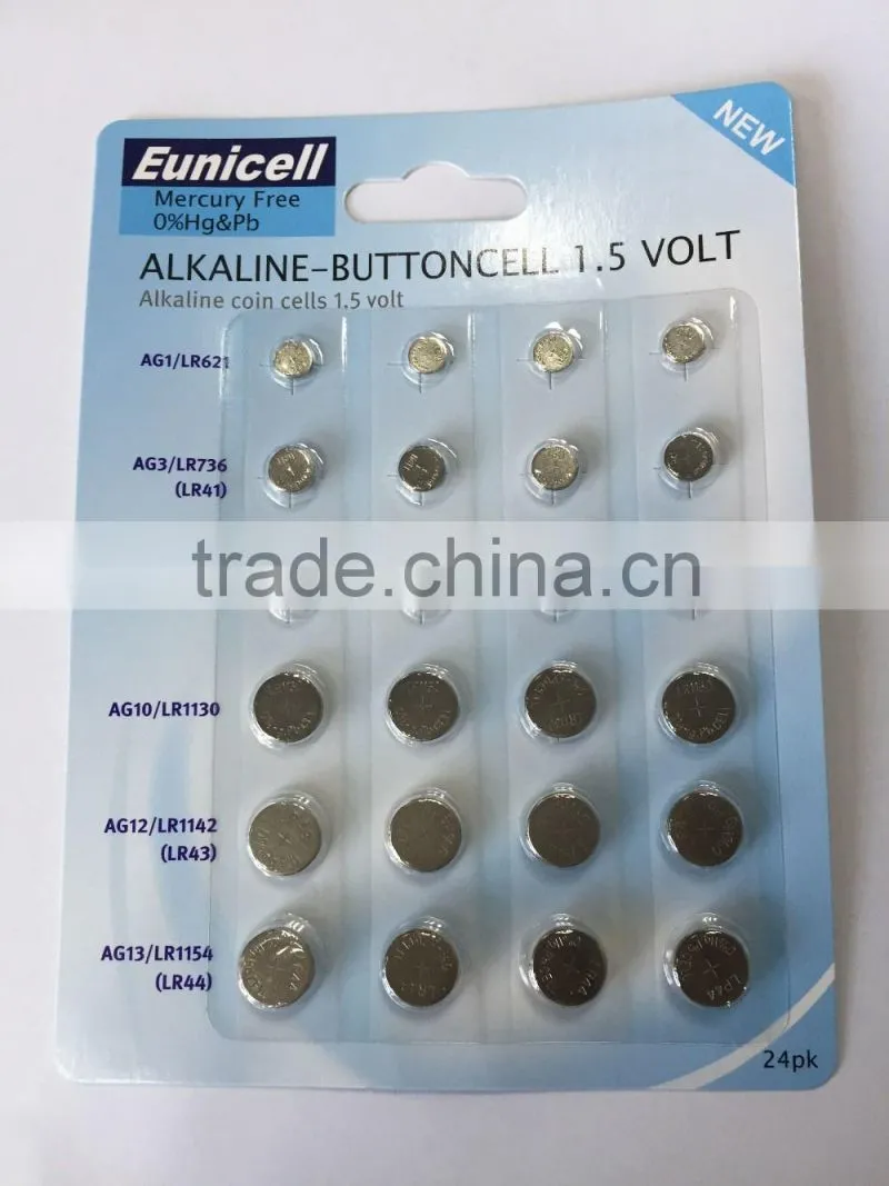 24 PACK Mercury Free 0% hg pb lr44 button cell alkaline battery AG13 manufacturer