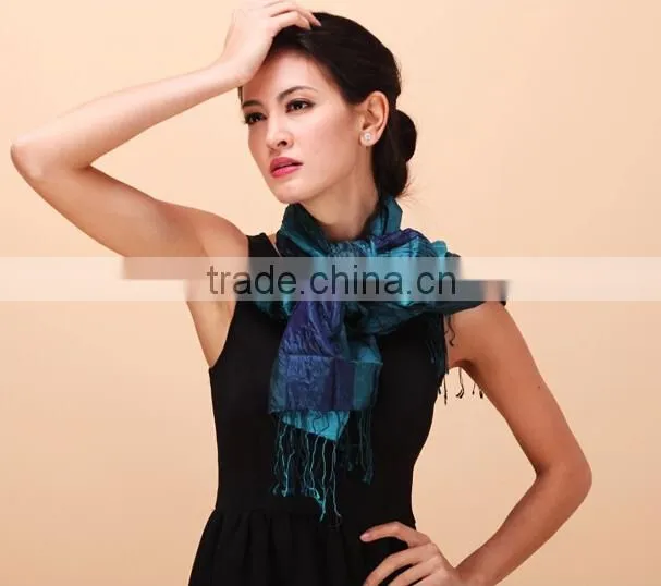 Customized silk long scarf with tassels