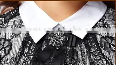 New design 2014 elegant long sleeve POLO collar lace lady shirt
