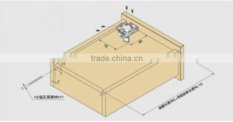 3-sections push&soft close drawer slide rail base mount drawer slides with iron handles