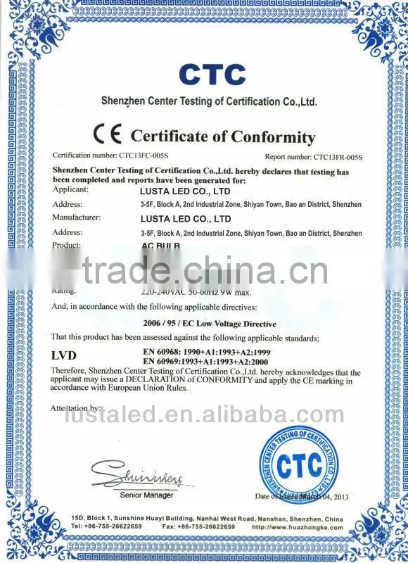 LED Global Light, E27/E26/22 Base, 400~450 lm, CE Rohs UL Approved,E27 LED COB Bulb