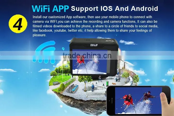 Wifi 1080p action camera support Snap shot & Burst shot & Slow motion & FPV