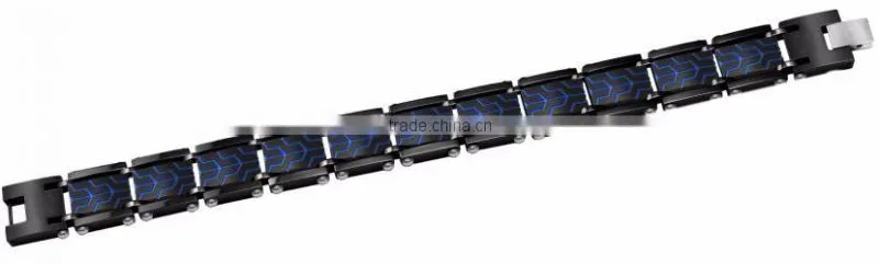 Black & blue fashion men tungsten carbide foldover clasp bangle bracelet