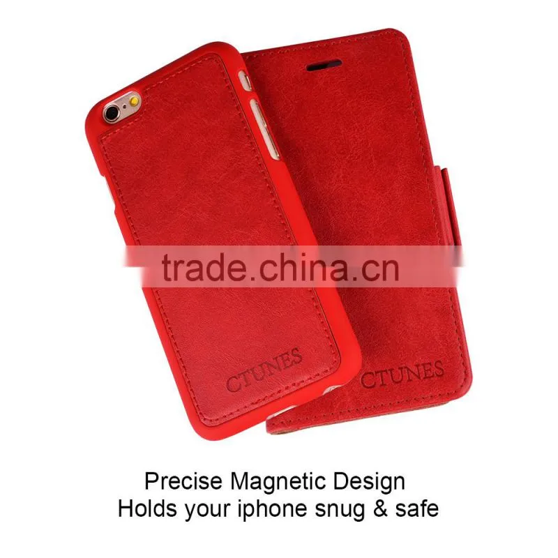 C&T Genuine PU Leather Wallet Folio Flip Cell Phone Case Detachable Magnetic Case For iPhone 7