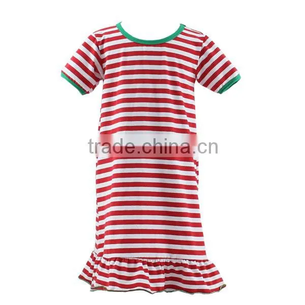 wholesale cotton nightgown baby Christmas stripe nighty long sleeve dress Christmas nightgown