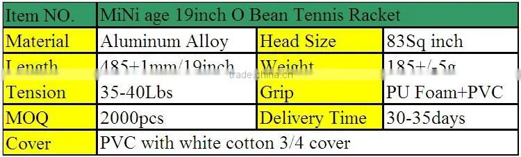 MiNi age 19 good quality aluminium alloy baby tennis racket with tennis bag/tennis racket manufacturers