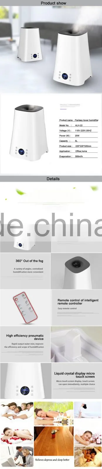 Fashionable skin care 5L electric ultrasonic air humidifier indoor use