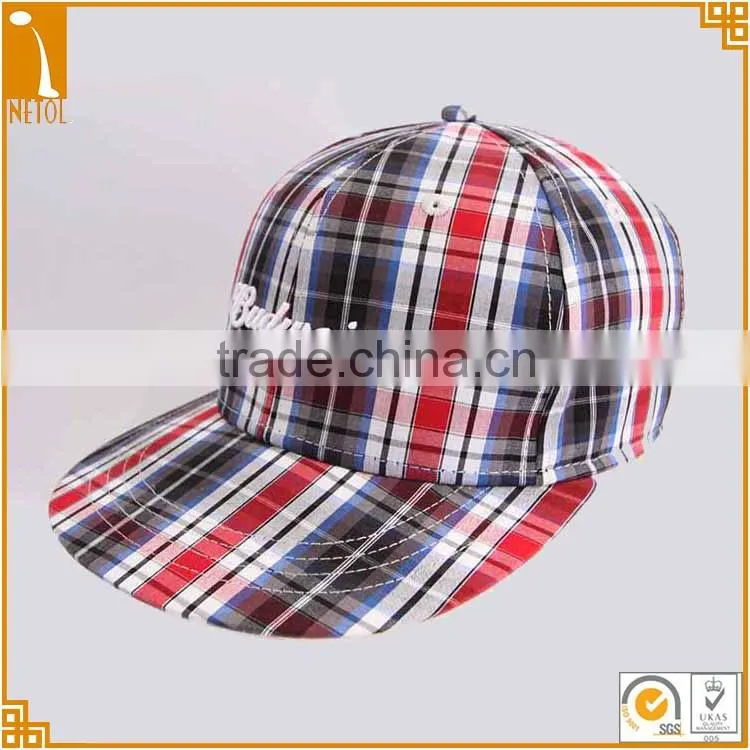 2016 New 6 panels flat brim plaids custom snapback baseball caps