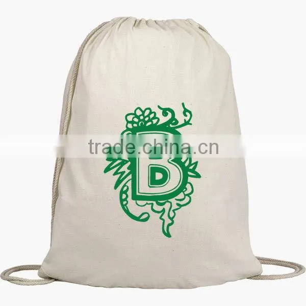 New fashion design china wholesale 100% cotton sport drawstring backpack