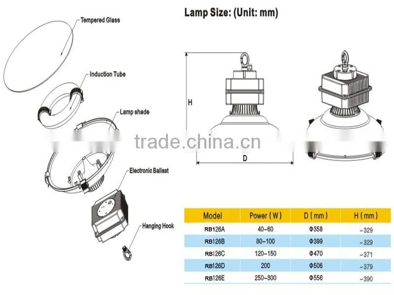 railway stations low frequency electrodeless induction lighting industrial light fixture with CE certificate