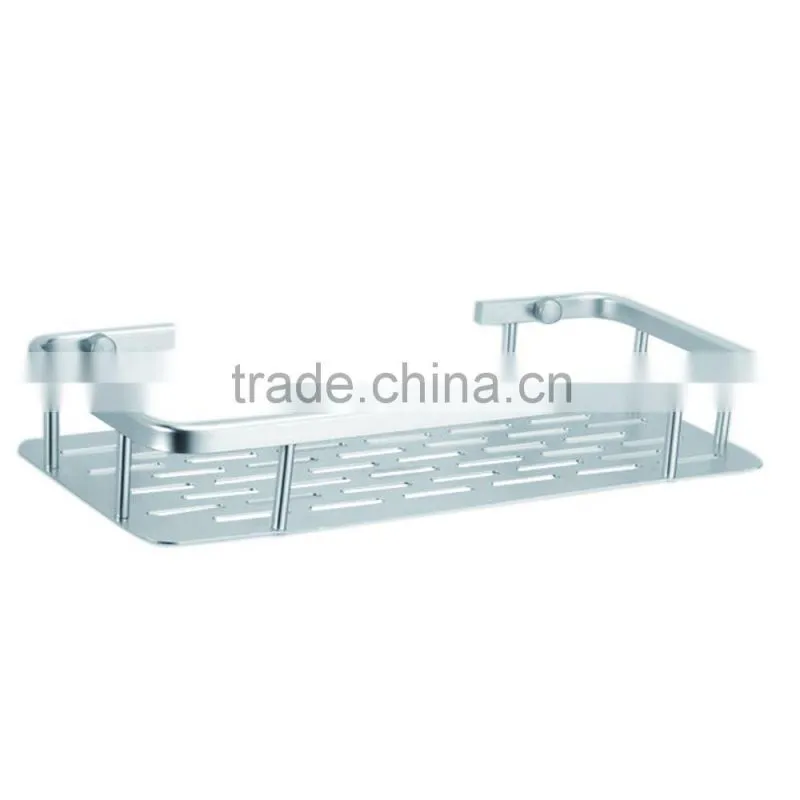 Silver Wall Mounted Bathroom Aluminum Storage Shelf Basket with Hooks