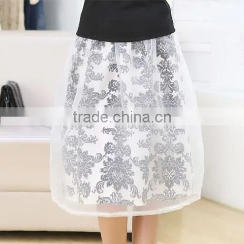 Elegant Ladies Women Retro High Waist Lined Casual Organza Skirt