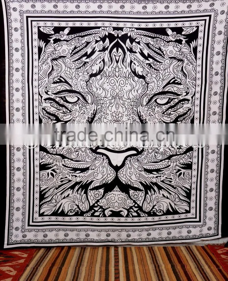 Indian Tiger Queen Bohmiean Bedding Hippie Psychedelic Home Decor Cotton Bedspread