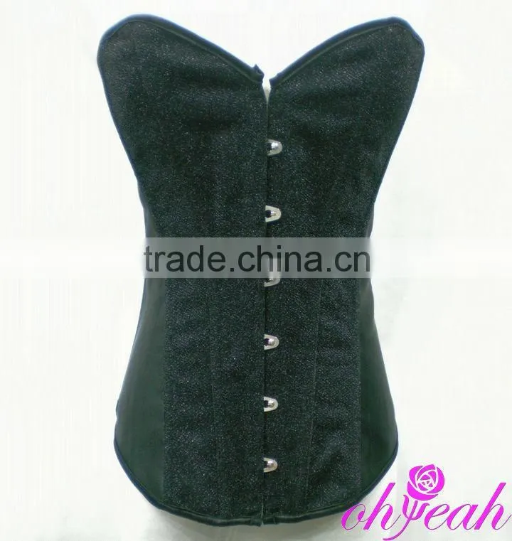 Overbust Pattern Sequin Type Black Color Sexy Ladies Tight Corset For Women