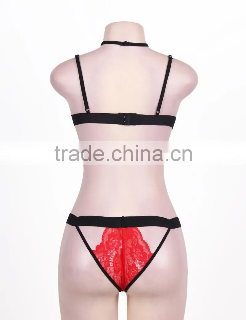 High quality black hot lace harness bralette