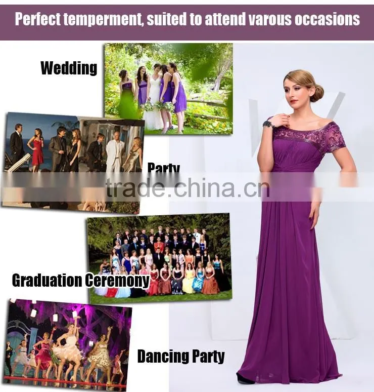 2014 Latest design short sleeve beaded and ruffle chaozhou evening dress