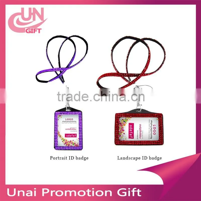 Fashion blinking light rhinestone lanyards with id badge holder