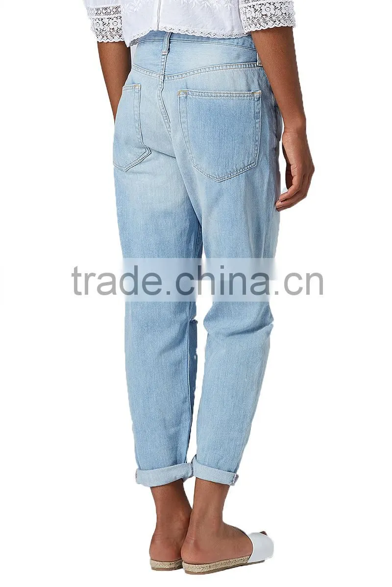 Blue distressed holes denim pants with straight leg girls sex leg jean pant dubai girl photo