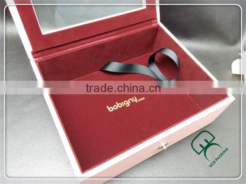 Leather Pink cute big gift wood box with clear window