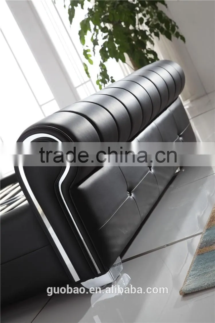 L13343 hot selling king size bed/leather bed supplier/white genuine leather diamond bed
