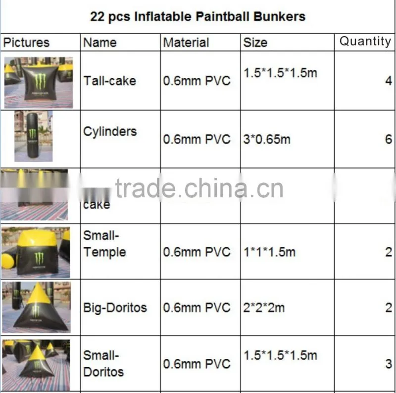 Quickly Delivery Outdoor Inflatable Paintball Bunker Games For Sale