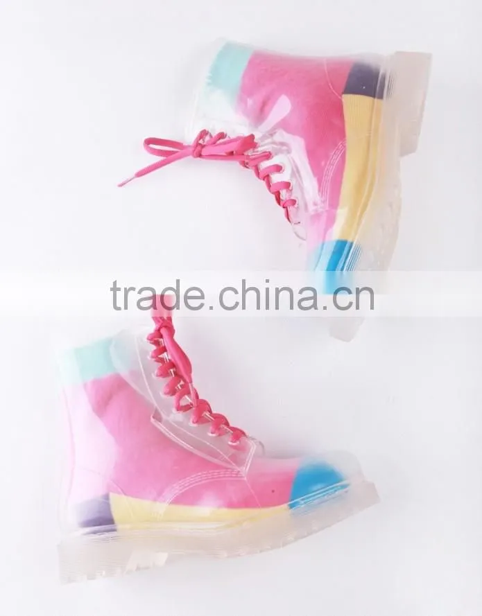 Candy colors women PVC rain boots cheap ankle PVC rain shoes
