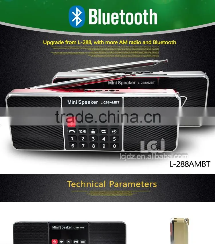 L-288AMBT super bass bluetooth speaker with am fm radio