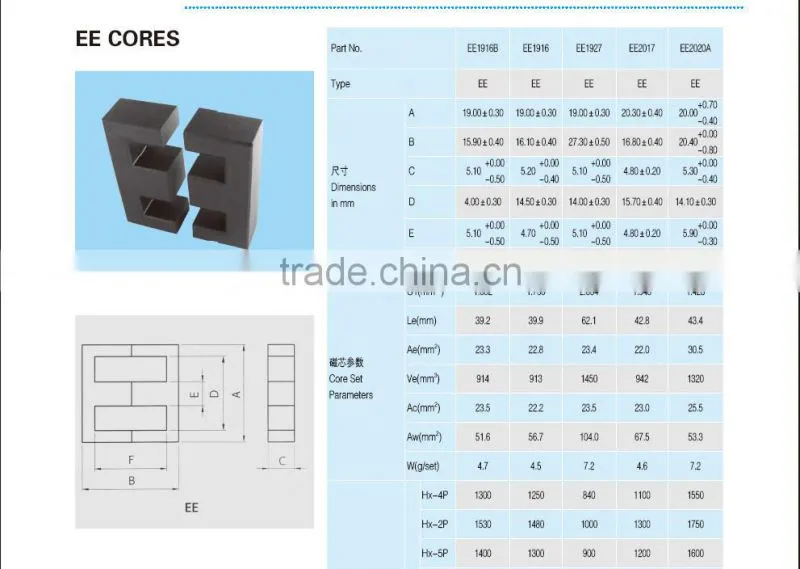 high frequency transformer EE soft ferrite core