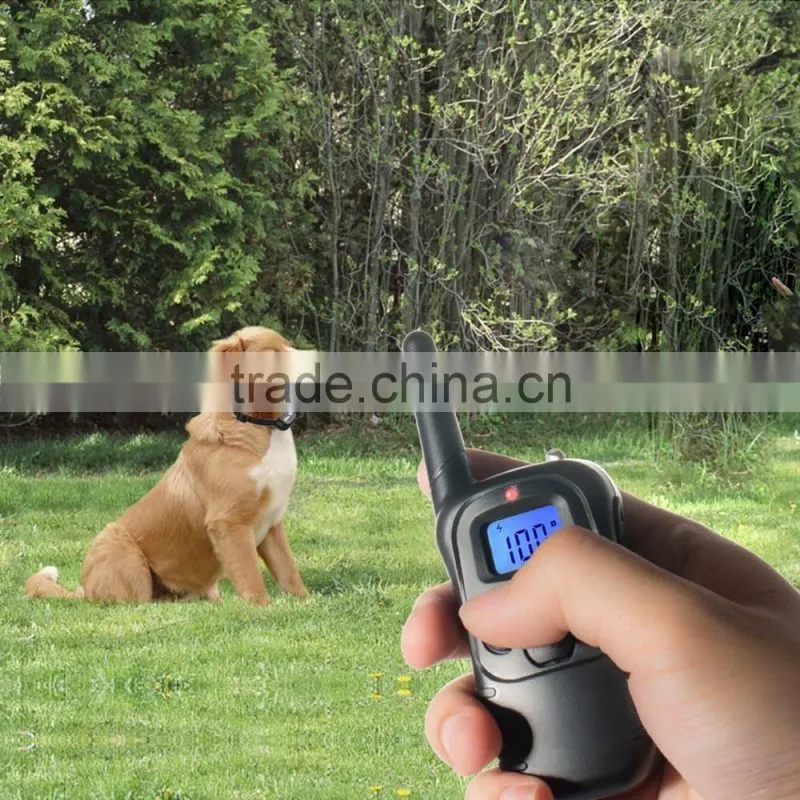Waterproof Electric Dog Training Collar 300M Range Rechargeable Shock+Vibra+Electric Dog Collar Trainer Blue backlight screen