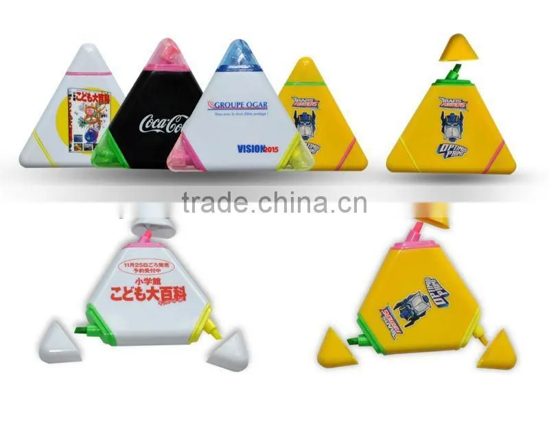Triangle 3 colors in 1 highlighter for promotion triangle shape items gifts clear highlighter pen/triangle for trampoline