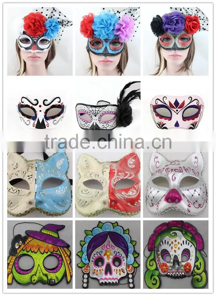 Mask Halloween Day of the Dead Mask With Feather and Flower , White Multi, One-Size