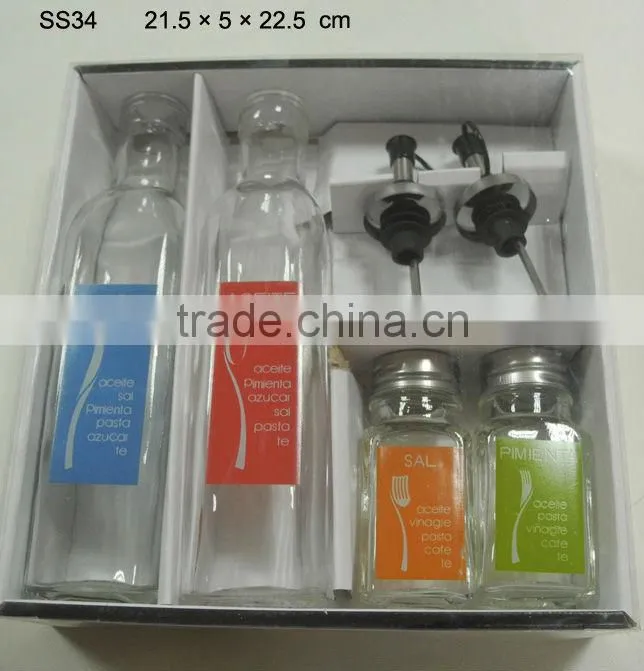 clear square glass spice jar set with bottle and jar in pvc box