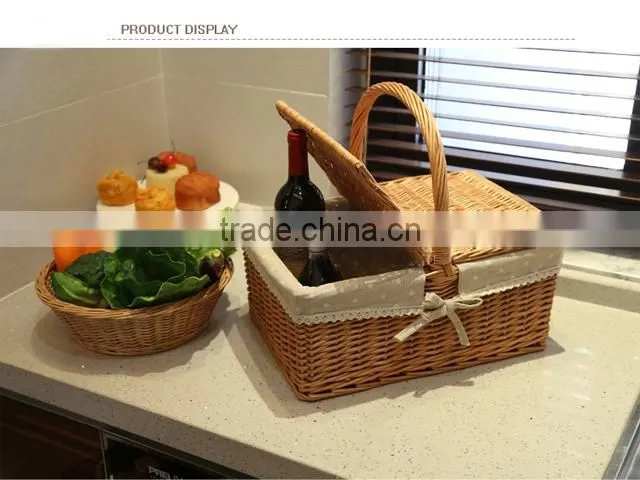 Handled rectangular natural wicker hamper box with liner