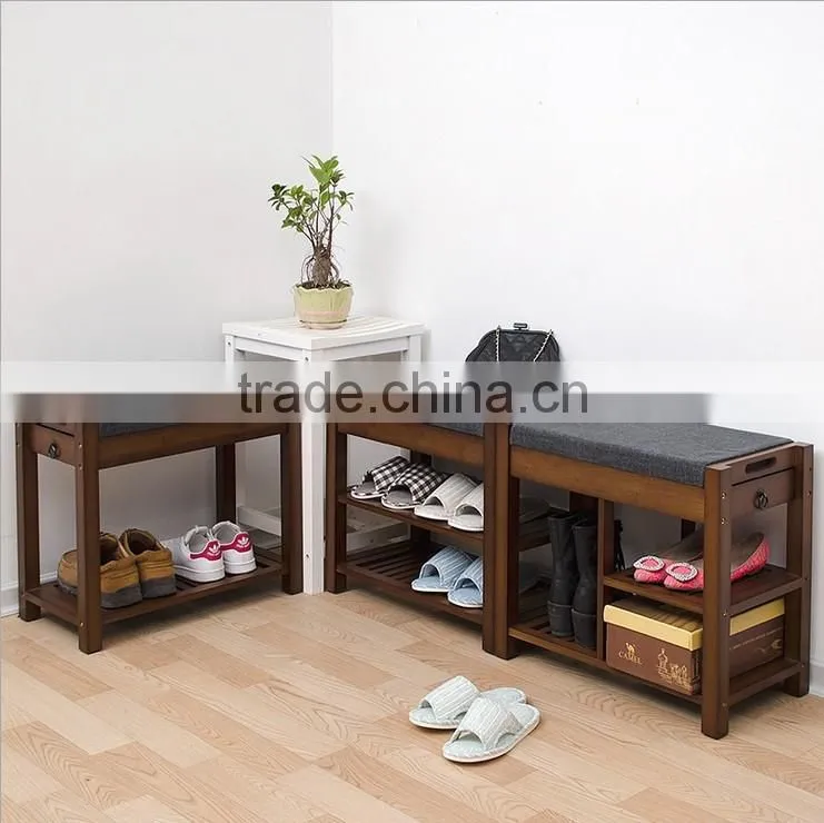 new design bamboo shoe rack shoe bench seat cushion wooden shoe display rack drawer