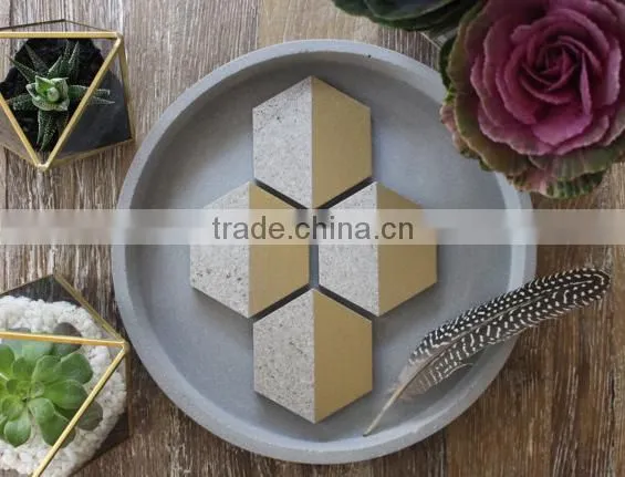 Kitchen accessories Concrete Hexagon Coasters with gold hand-painted Marble effect coaster