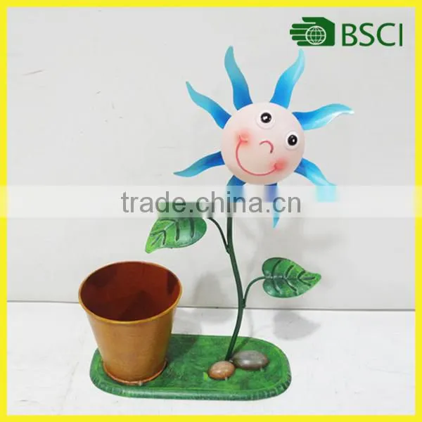 Cheap Beautiful Outdoor Garden Metal Colorful Flower Windmill Flower Pot