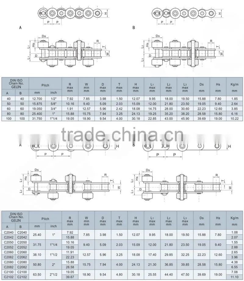 C2040 C2042 Outboard Roller Conveyor Chain (Free Flow Conveyance)