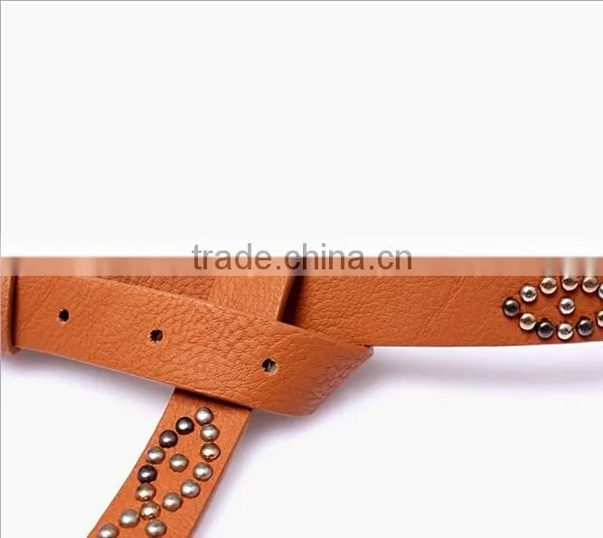 Fashion spikes decorated pin buckle sex girl thin PU waist belt