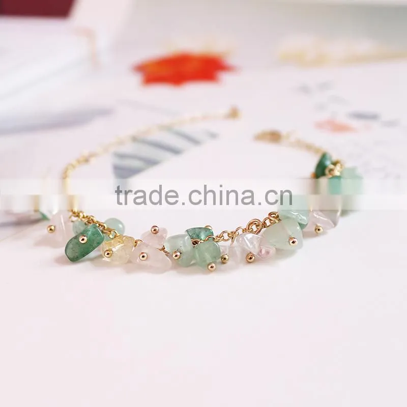 raw stone charms gold chain bracelet crushed stone bracelet