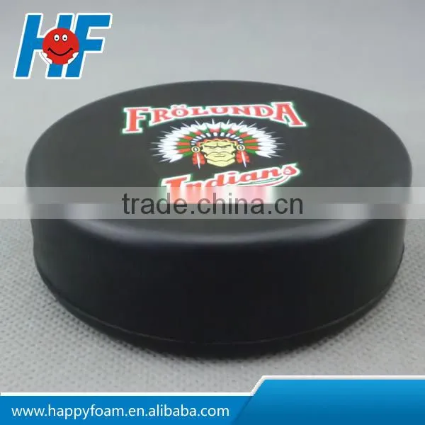 Black PU Raw material custom logo printed ice hockey puck ball for relieve stress
