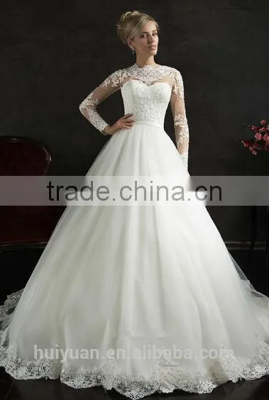 fashion long sleeve lace ball gown muslim wedding dress