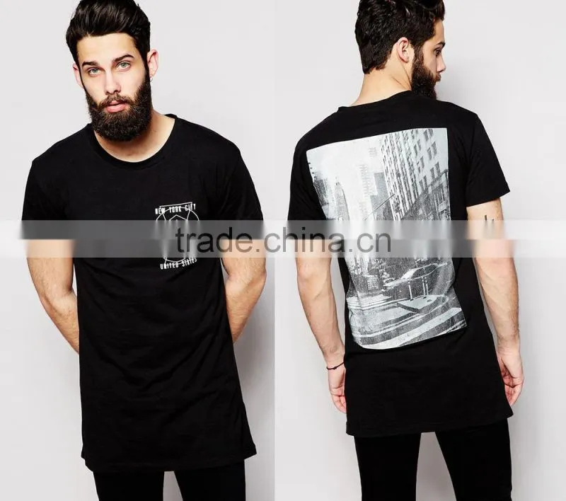 black long line t shirt men, custom printing men's t-shirt sublimation