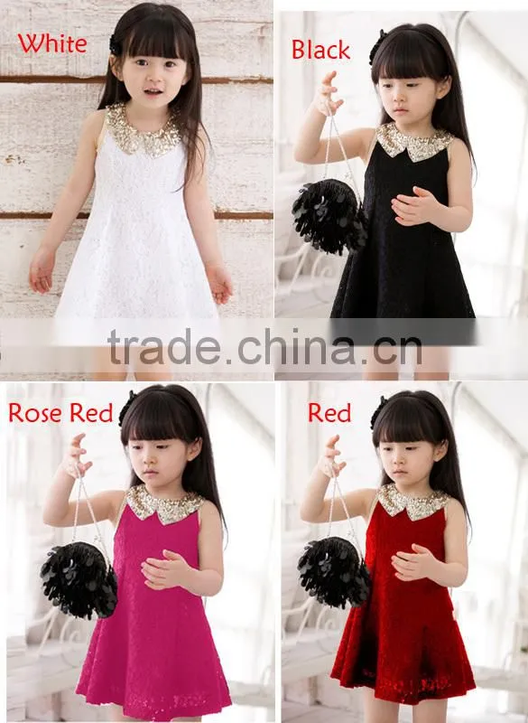Kids Girls Sleeveless Sequins Collar Lace Vest Princess Sundress SV000883#