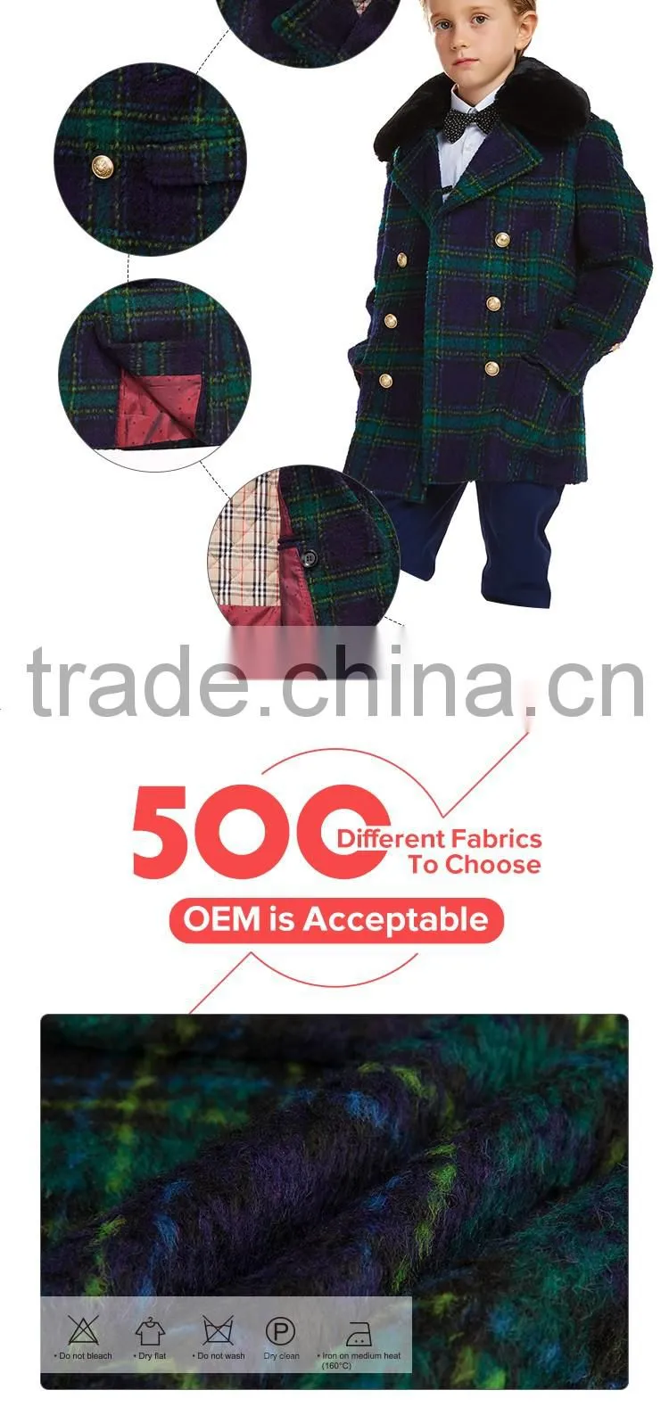 ELPA 2016 Kid's coats latest design plaid Luxury wool coat for winter