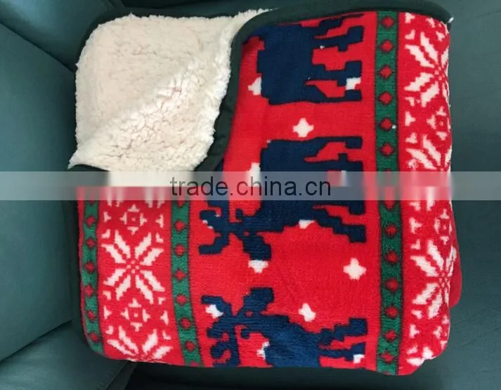 Xmas Logo Pattern Printed Microfiber Sherpa Blankets