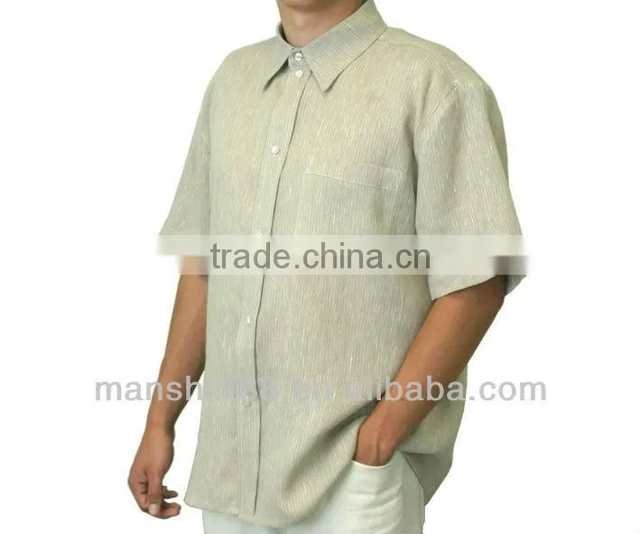 100% linen light green tex men's linen hemp dress shirt
